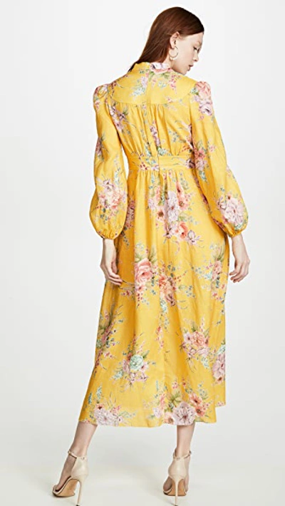 Shop Zimmermann Zinnia Button Front Long Dress In Golden Floral