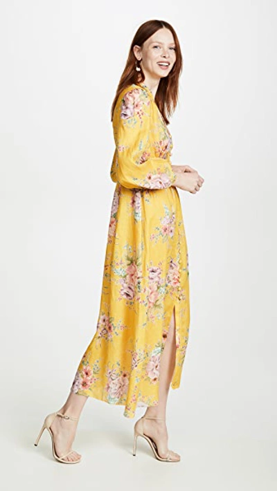 Shop Zimmermann Zinnia Button Front Long Dress In Golden Floral