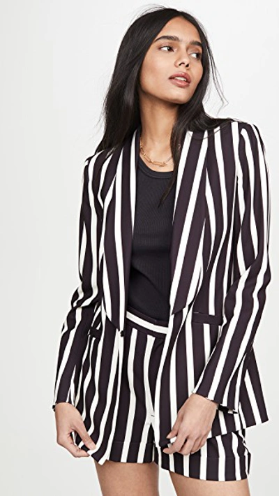 Shop Alice And Olivia Skye Strong Shoulder Boxy Boyfriend Blazer In Moondust Stripe Black