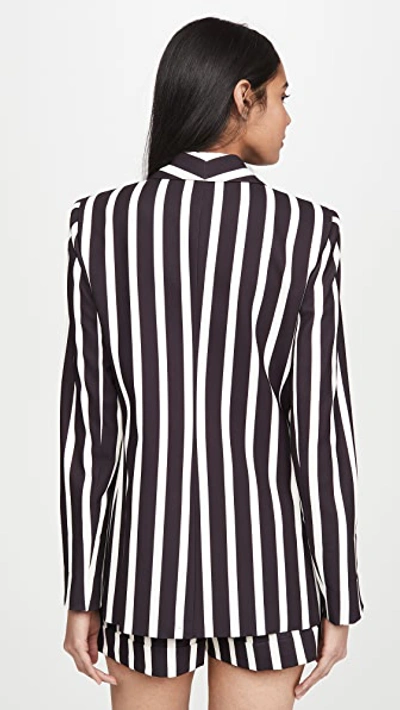 Shop Alice And Olivia Skye Strong Shoulder Boxy Boyfriend Blazer In Moondust Stripe Black