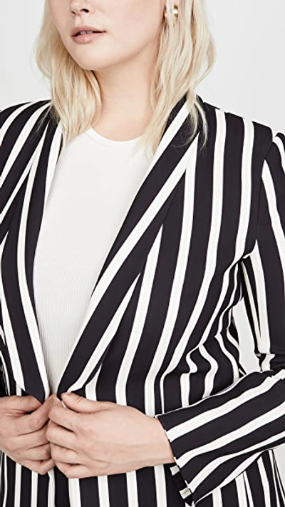 Shop Alice And Olivia Skye Strong Shoulder Boxy Boyfriend Blazer In Moondust Stripe Black