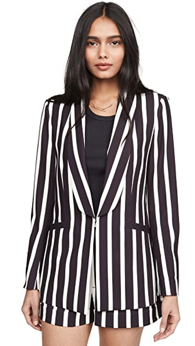 Shop Alice And Olivia Skye Strong Shoulder Boxy Boyfriend Blazer In Moondust Stripe Black