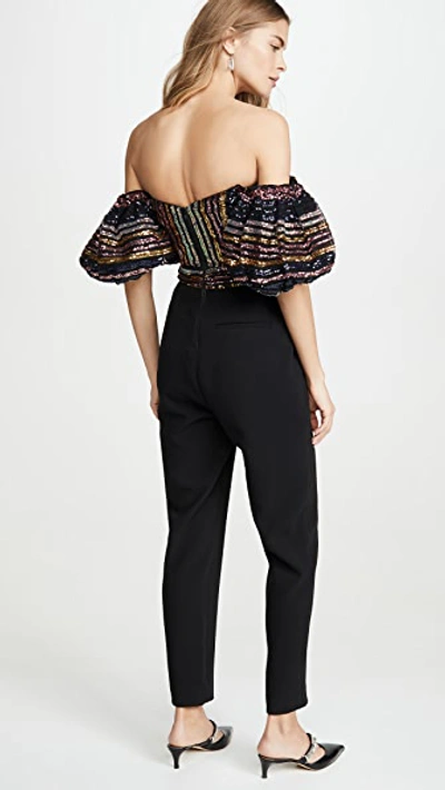 Shop Self-portrait Stripe Sequin Jumpsuit In Multi/black