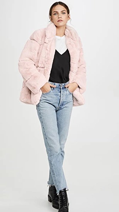 Shop Apparis Sarah Faux Fur Jacket In Blush