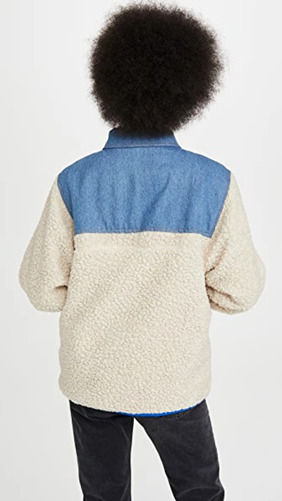 Shop Sandy Liang Dorne Fleece Jacket In Creamy/hot Lime