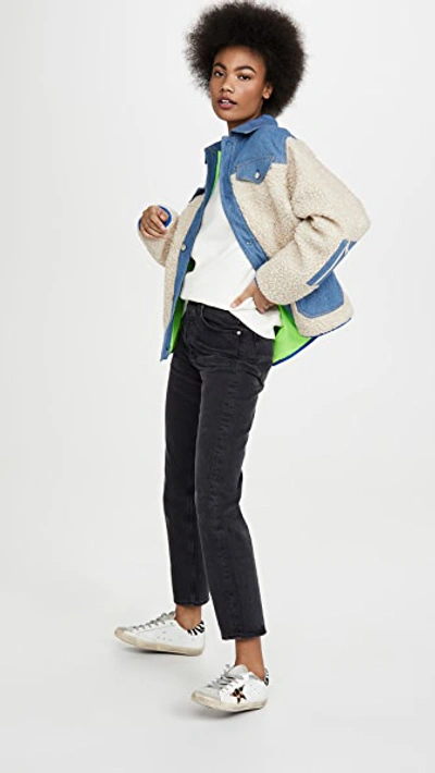 Shop Sandy Liang Dorne Fleece Jacket In Creamy/hot Lime