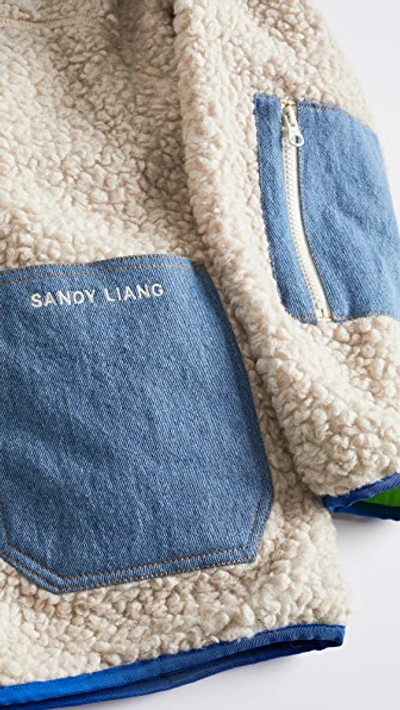 Shop Sandy Liang Dorne Fleece Jacket In Creamy/hot Lime