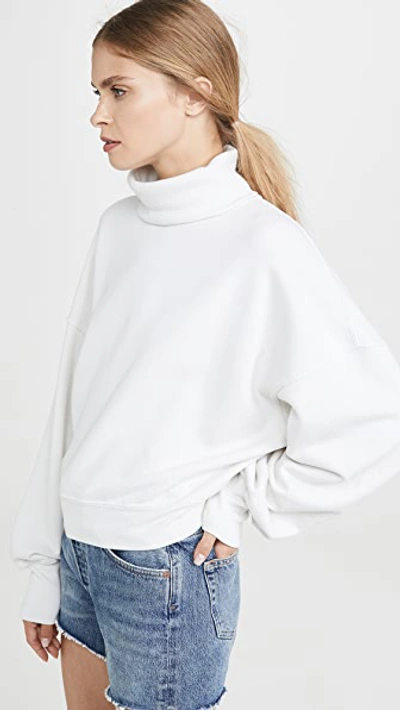 Shop Agolde Balloon Sleeve Turtleneck Sweatshirt In Plaster