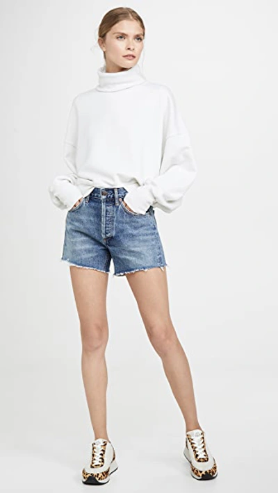 Shop Agolde Balloon Sleeve Turtleneck Sweatshirt In Plaster