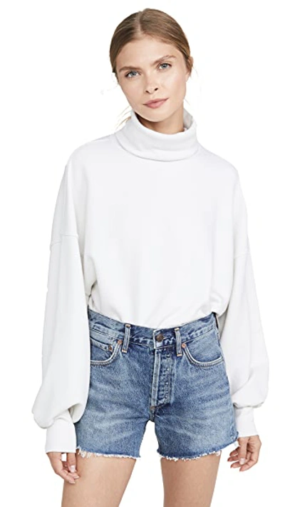 Agolde Balloon Sleeve Turtleneck Sweatshirt In Plaster