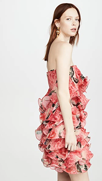 Shop Costarellos Strapless Georgette Mini Dress In Multi Red