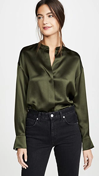 Shop Vince Long Sleeve Wrap Blouse In Mineral Pine