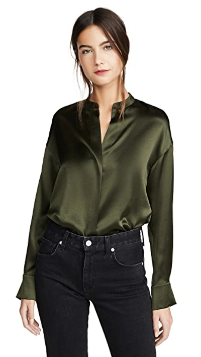 Shop Vince Long Sleeve Wrap Blouse In Mineral Pine