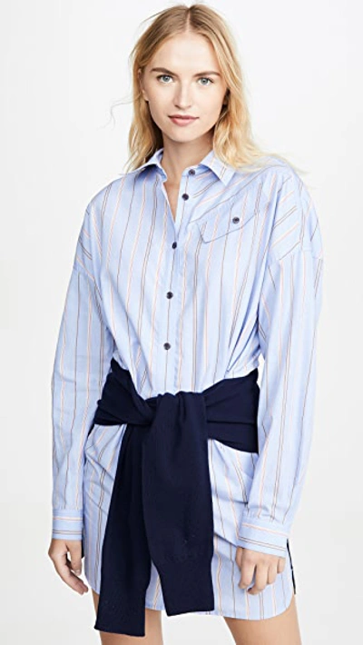 Shop Derek Lam 10 Crosby Button Down Shirtdress In Blue