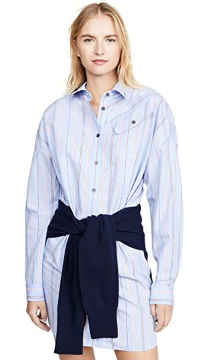 Shop Derek Lam 10 Crosby Button Down Shirtdress In Blue