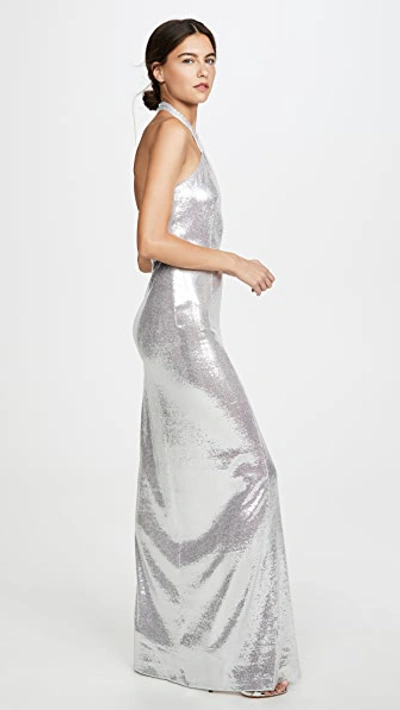 Shop Galvan Galaxy Flyover Sequined Dress In Silver