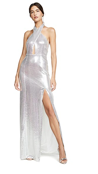 Shop Galvan Galaxy Flyover Sequined Dress In Silver