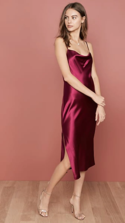 Shop Fleur Du Mal Cowl Neck Slip Dress With Slit In Bordeaux