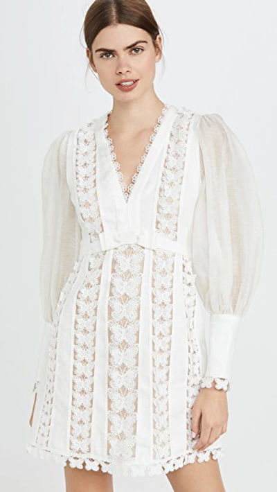 Shop Zimmermann Super Eight Flutter Mini Dress In Ivory