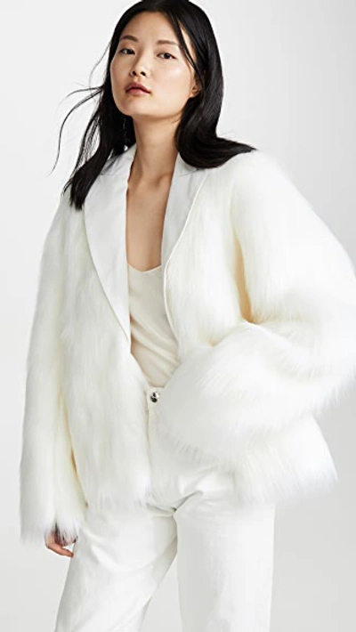 Shop Anais Jourden White Faux Fur Blazer