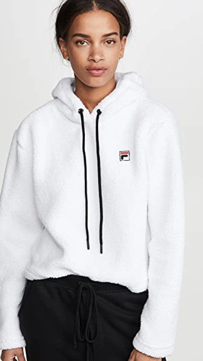 Fila Bear-fleece Cropped Hoodie In White/ Black/ Red | ModeSens