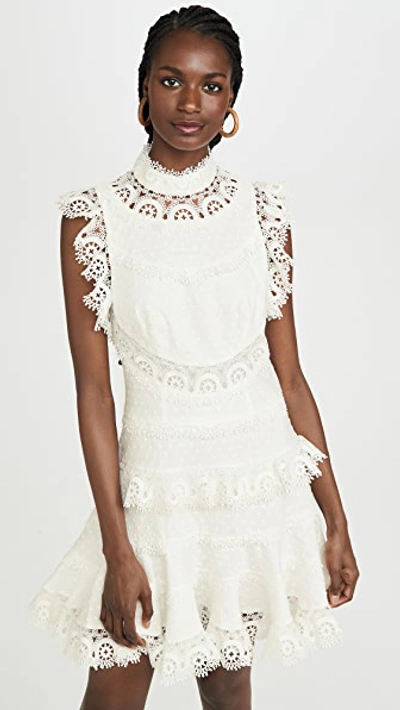 Shop Zimmermann Peggy Embroidered Trim Short Dress In Ivory