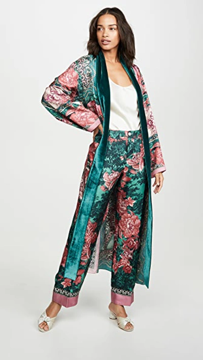 Shop F.r.s For Restless Sleepers Long Robe With Velvet Trim In Struzzo
