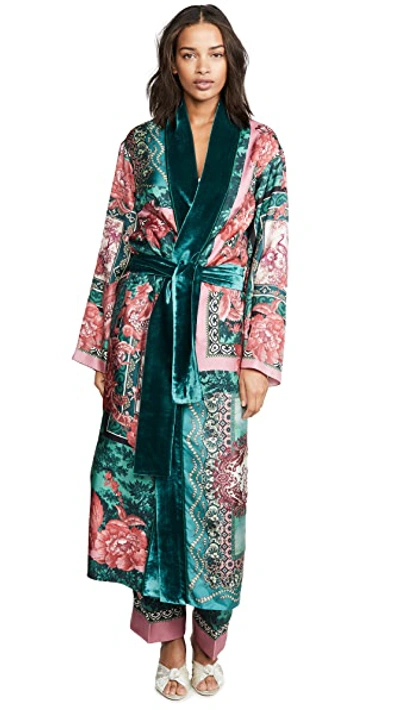 Shop F.r.s For Restless Sleepers Long Robe With Velvet Trim In Struzzo