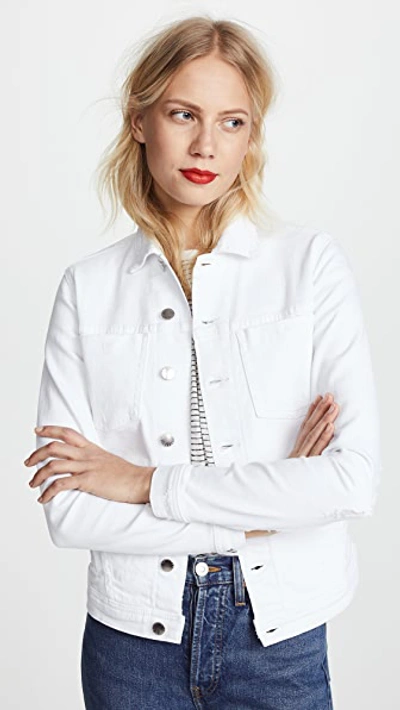L Agence Janelle Slim Cropped Jean Jacket With Raw Hem In Blanc Destruct