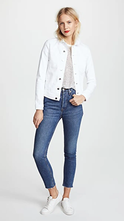 L Agence Janelle Slim Cropped Jean Jacket With Raw Hem In Blanc Destruct