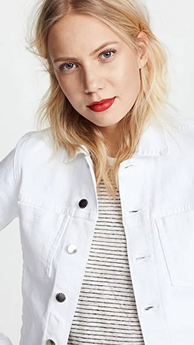 L Agence Janelle Slim Cropped Jean Jacket With Raw Hem In Blanc Destruct