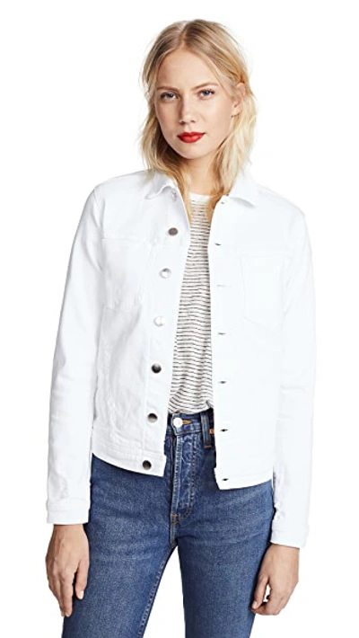 L Agence Janelle Slim Cropped Jean Jacket With Raw Hem In Blanc Destruct