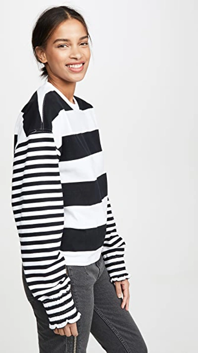 Shop Opening Ceremony Cropped Stripe Sweatshirt In Black/white