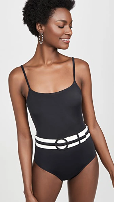 Shop Solid & Striped The Nina Belted One Piece Swimsuit In Black