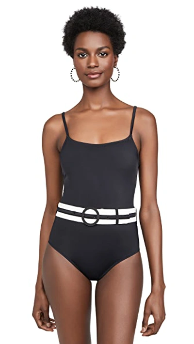 Shop Solid & Striped The Nina Belted One Piece Swimsuit In Black