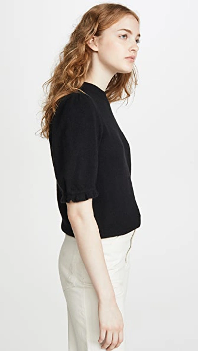 Shop Frame Shirred Short Sleeve Cashmere Sweater In Noir