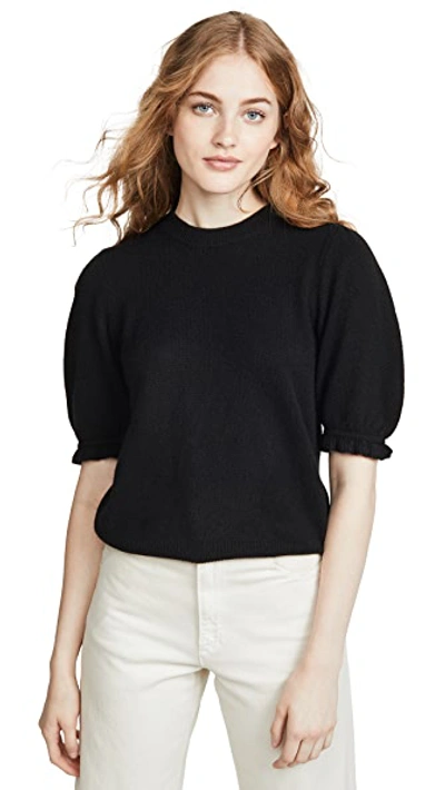 Shop Frame Shirred Short Sleeve Cashmere Sweater In Noir