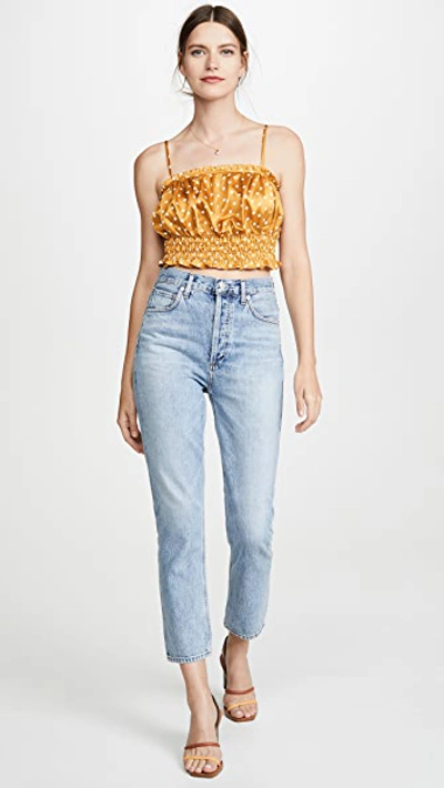 Shop Agolde Double Pocket Riley High Rise Cropped Jeans In Pressure