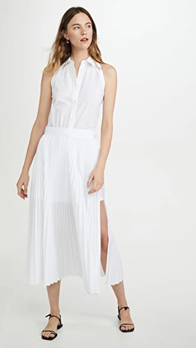 Shop Helmut Lang Cotton Pleated Dress In Dove