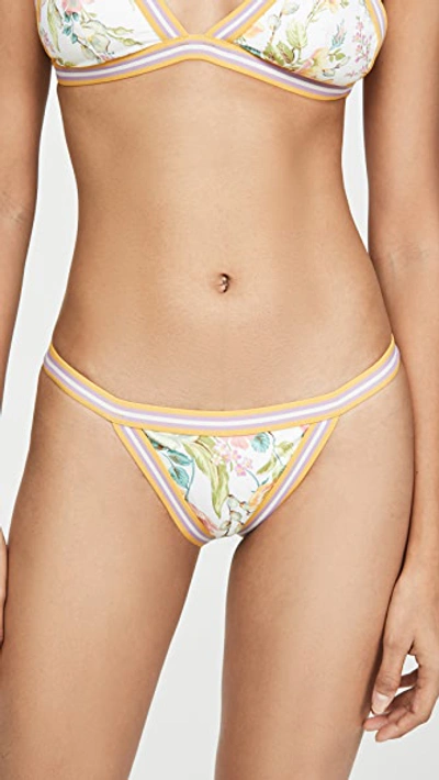 Shop Zimmermann Zinnia Elastic Triangle Bikini Bottoms In Ivory Floral