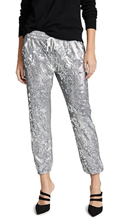 Shop David Lerner Sequin Jogger Pants In Silver