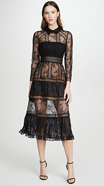 self portrait black long sleeve dress