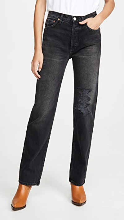Shop Re/done High Rise Loose Jeans In Worn In Black