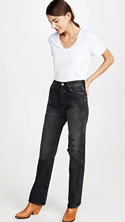 Shop Re/done High Rise Loose Jeans In Worn In Black