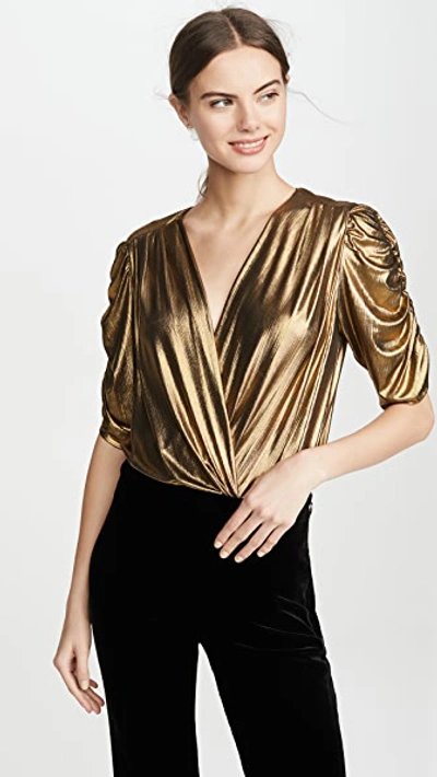 Shop Amanda Uprichard Arabella Thong Bodysuit In Gold