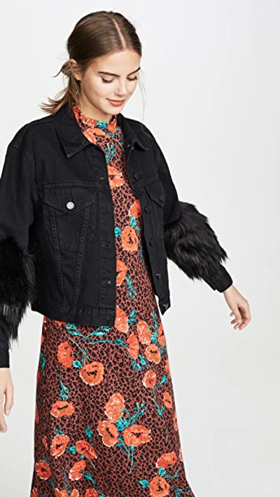 Shop Alice And Olivia Cropped Jacket With Faux Fur Sleeve In Self Love