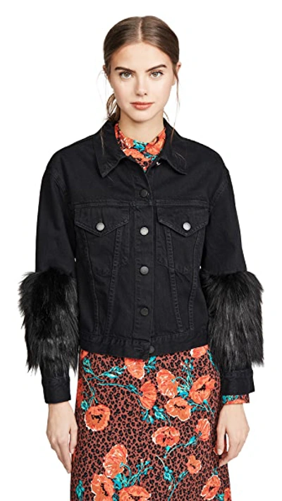 Shop Alice And Olivia Cropped Jacket With Faux Fur Sleeve In Self Love