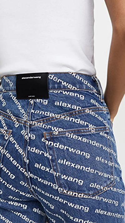 Shop Alexander Wang Logo Bluff Jeans In Deep Blue/white Logo