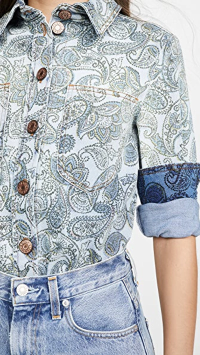 Shop See By Chloé Paisley Print Denim Jacket / Shirt In Multicolor Blue