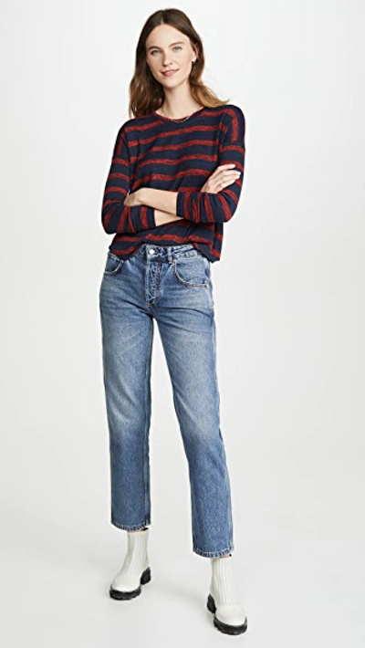 Shop Rag & Bone The Knit Striped Long Sleeve In Navy/red Stripe